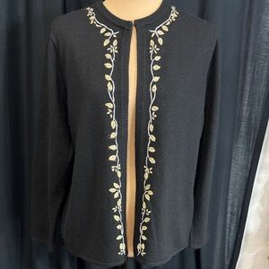 Designers Originals Black Cardigan with Gold Leaf Embroidery